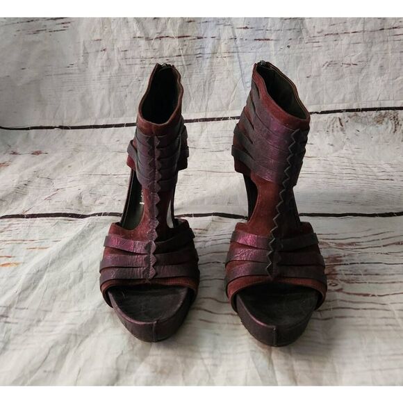 Donald J Pliner Gladiz Platform Burgundy Suede and Leather Heeled Sandals Size 8 - Picture 3 of 9